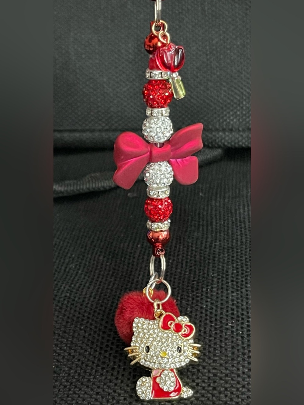 Hello Kitty Red Bow and Crystal Bead Charm keychain